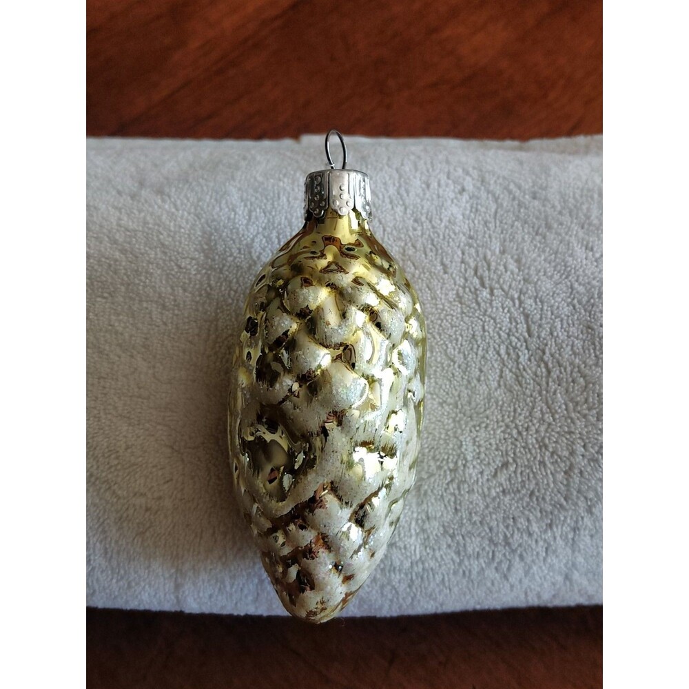 Vintage Blown Glass Pinecone Christmas Ornament Gold Mica 3.5" - Picture 3 of 10